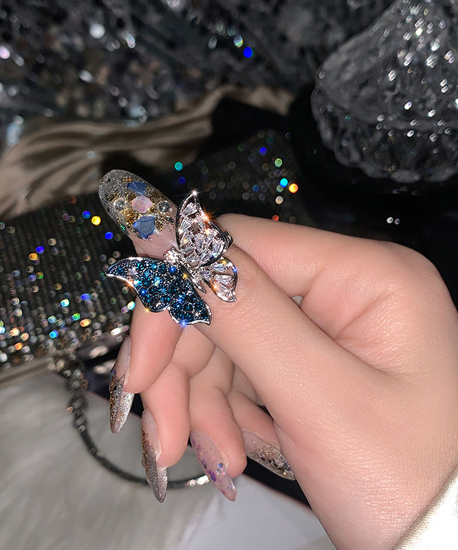 Fashion Blue Alloy Butterfly Zircon Rings