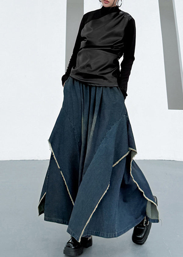 Fashion Blue Asymmetrical Pockets Patchwork Denim Pants Summer