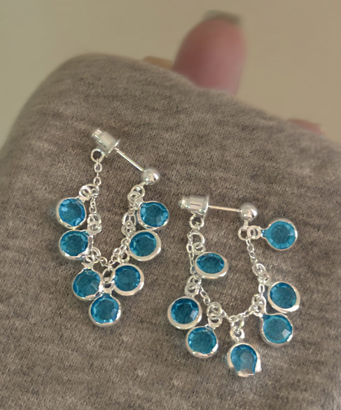 Fashion Blue Copper Crystal Bunch Of Grapes Tassel Drop Earrings