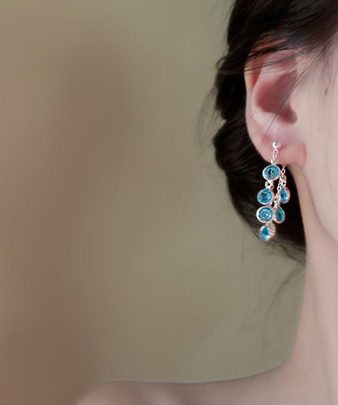 Fashion Blue Copper Crystal Bunch Of Grapes Tassel Drop Earrings