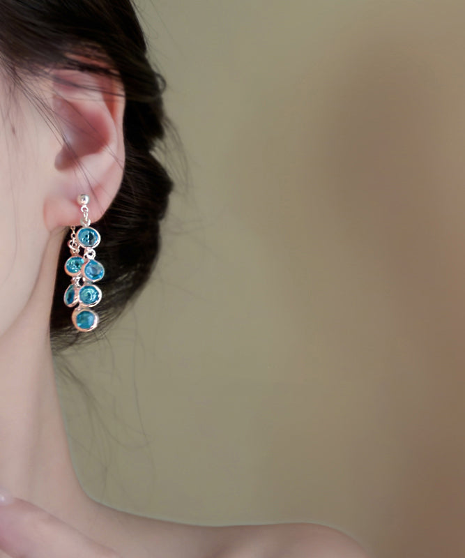 Fashion Blue Copper Crystal Bunch Of Grapes Tassel Drop Earrings