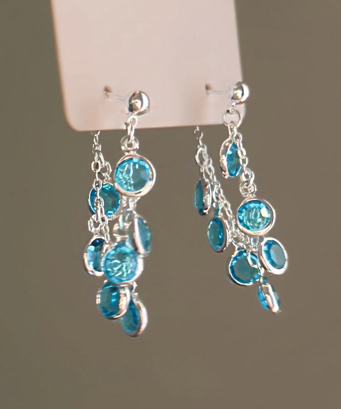Fashion Blue Copper Crystal Bunch Of Grapes Tassel Drop Earrings