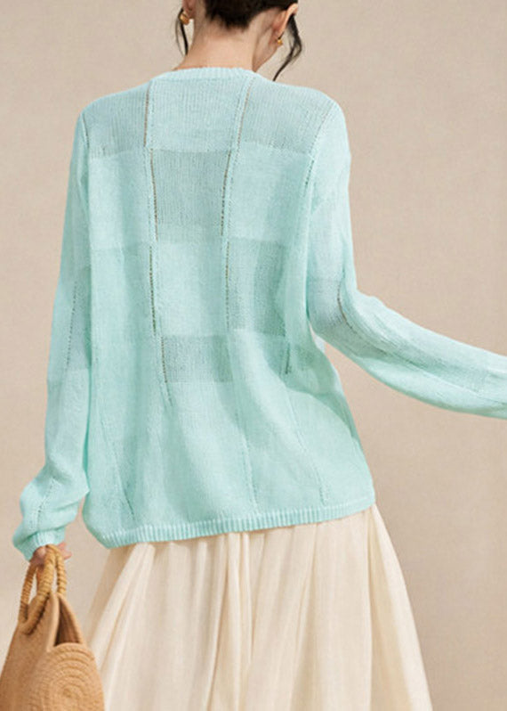 Fashion Blue Embroidered Floral Cotton Knit Sweaters Tops Long Sleeve