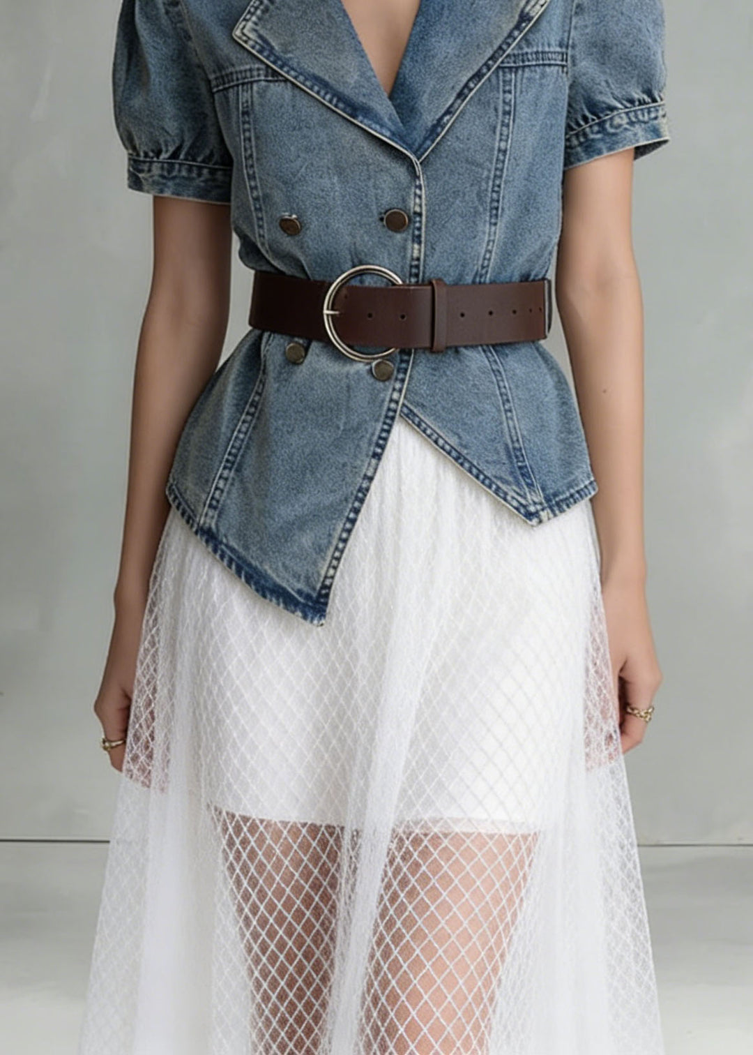 Fashion Blue Notched Asymmetrical Design Denim Shirts Summer