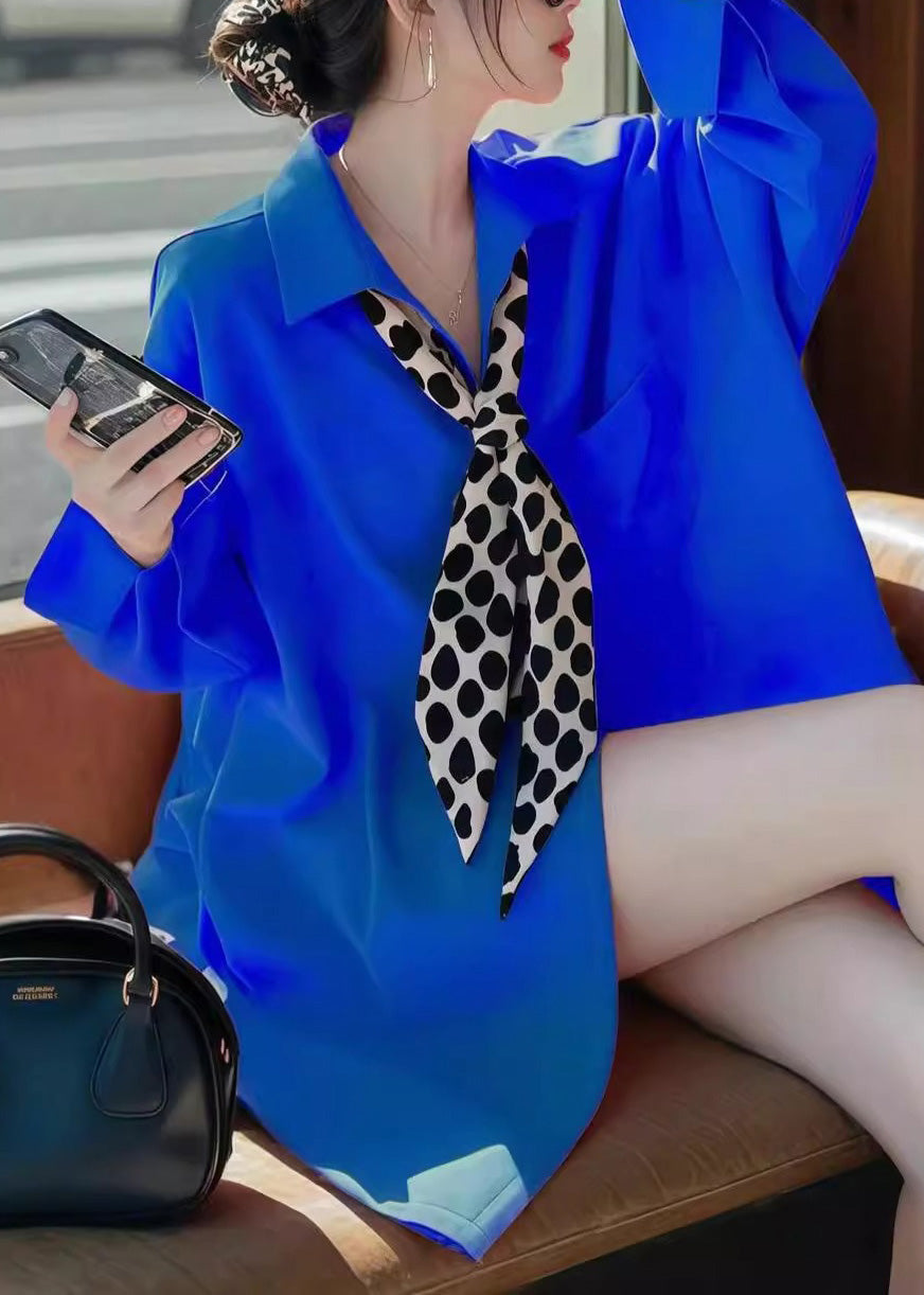 Fashion Blue Peter Pan Collar Solid Shirt Spring