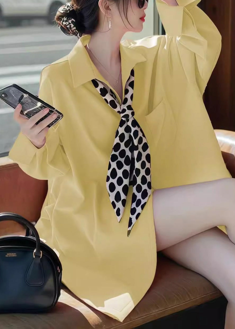Fashion Blue Peter Pan Collar Solid Shirt Spring