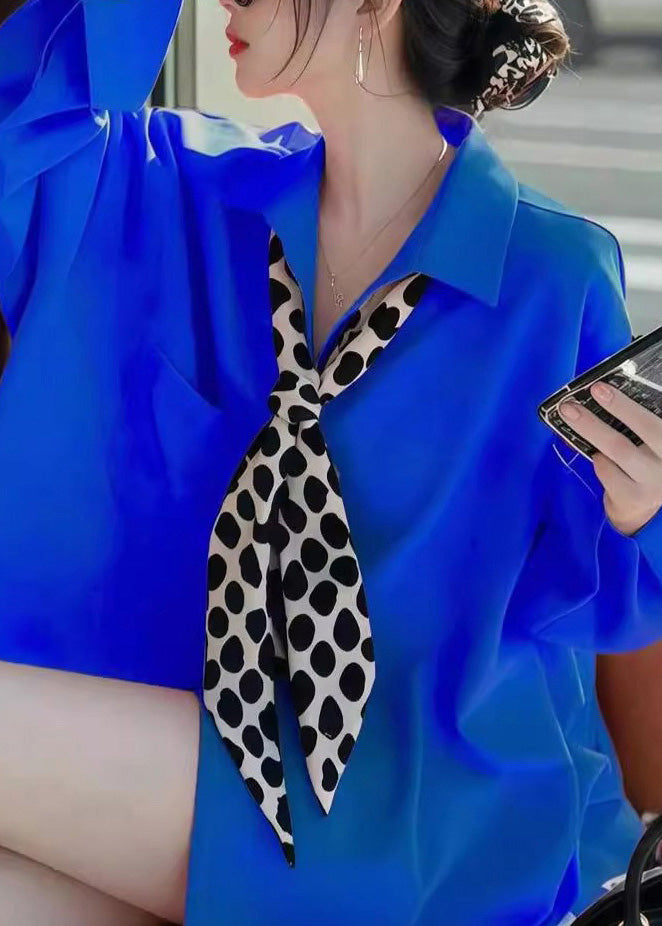 Fashion Blue Peter Pan Collar Solid Shirt Spring