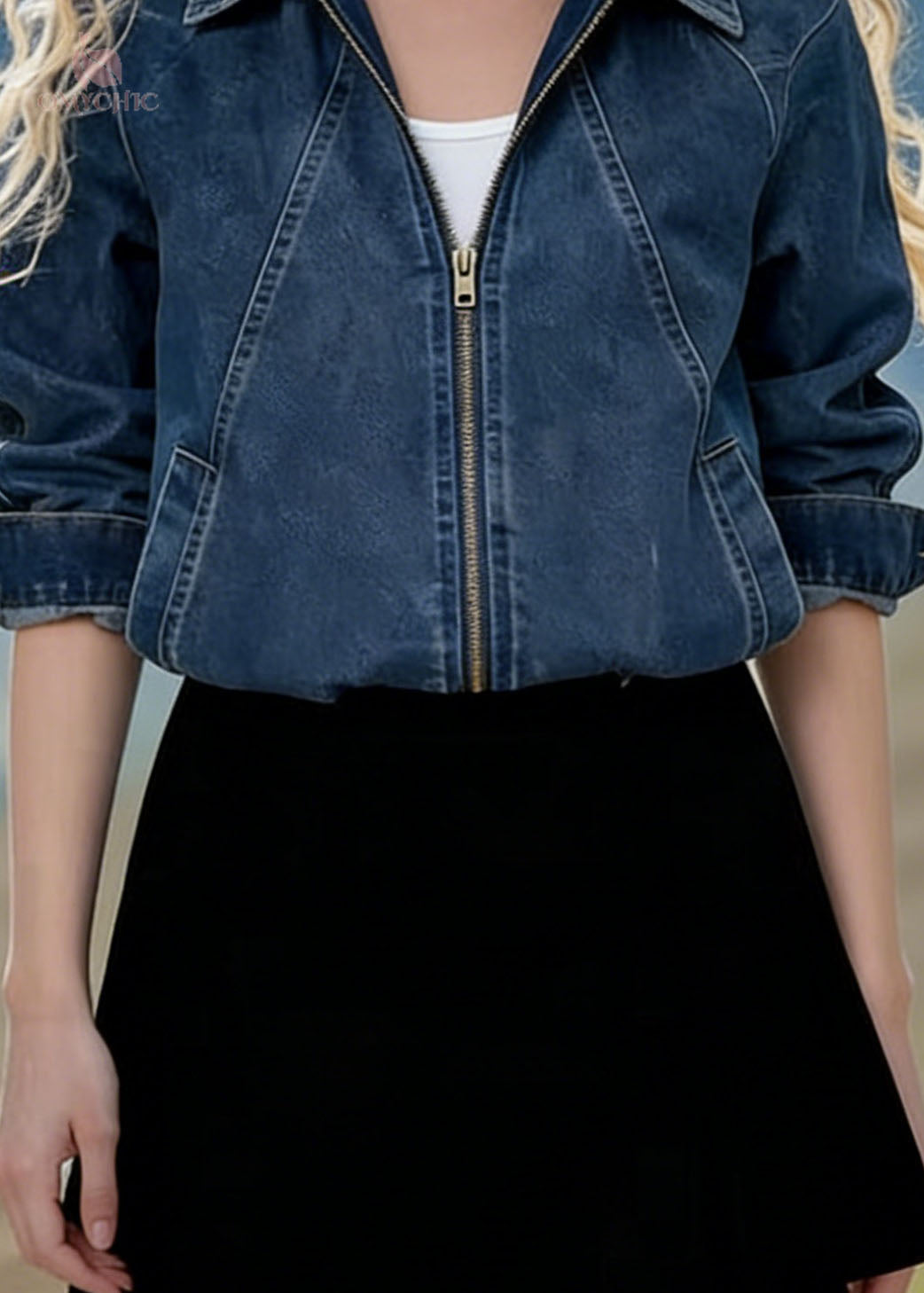 Fashion Blue Peter Pan Collar Zippered Denim Jackets Spring