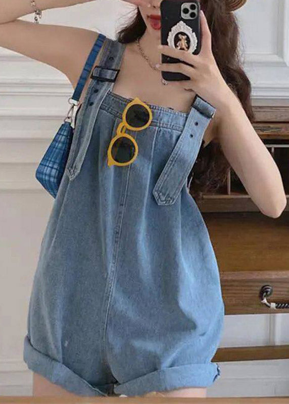 Fashion Blue Pockets Patchwork Denim Jumpsuits Summer