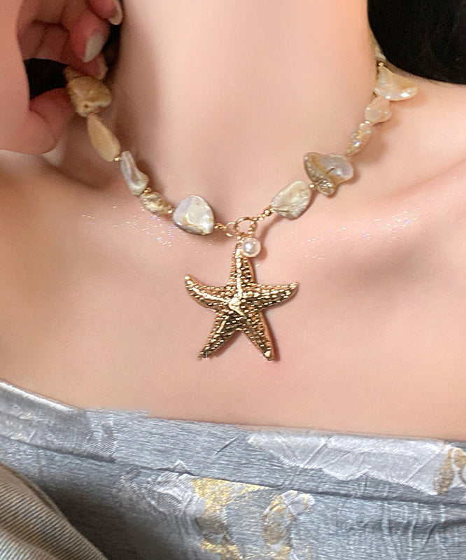 Fashion Blue Sterling Silver Overgild Shell Starfish Pendant Necklace