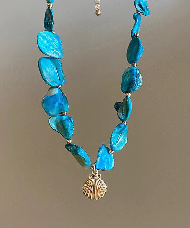 Fashion Blue Sterling Silver Overgild Shell Starfish Pendant Necklace