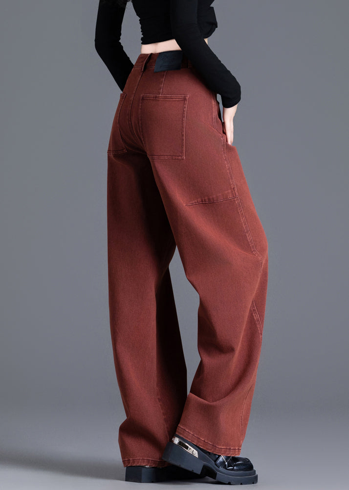 Fashion Brick Red Oversized Patchwork Denim Pants Spring