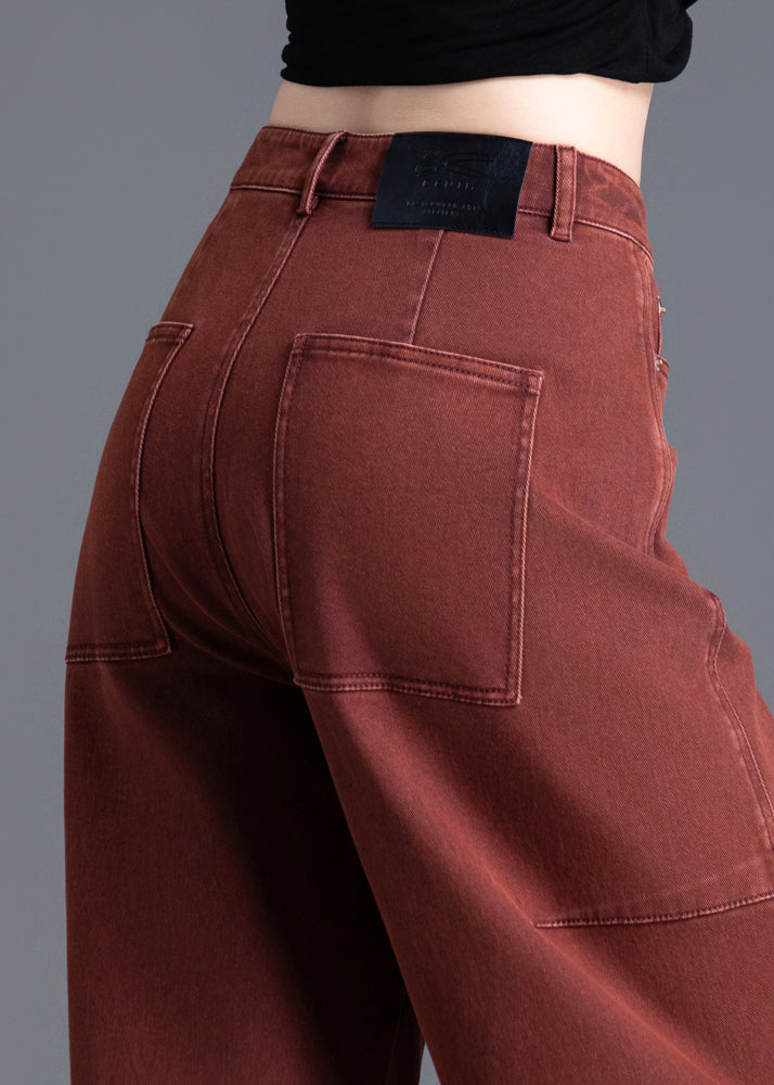 Fashion Brick Red Oversized Patchwork Denim Pants Spring