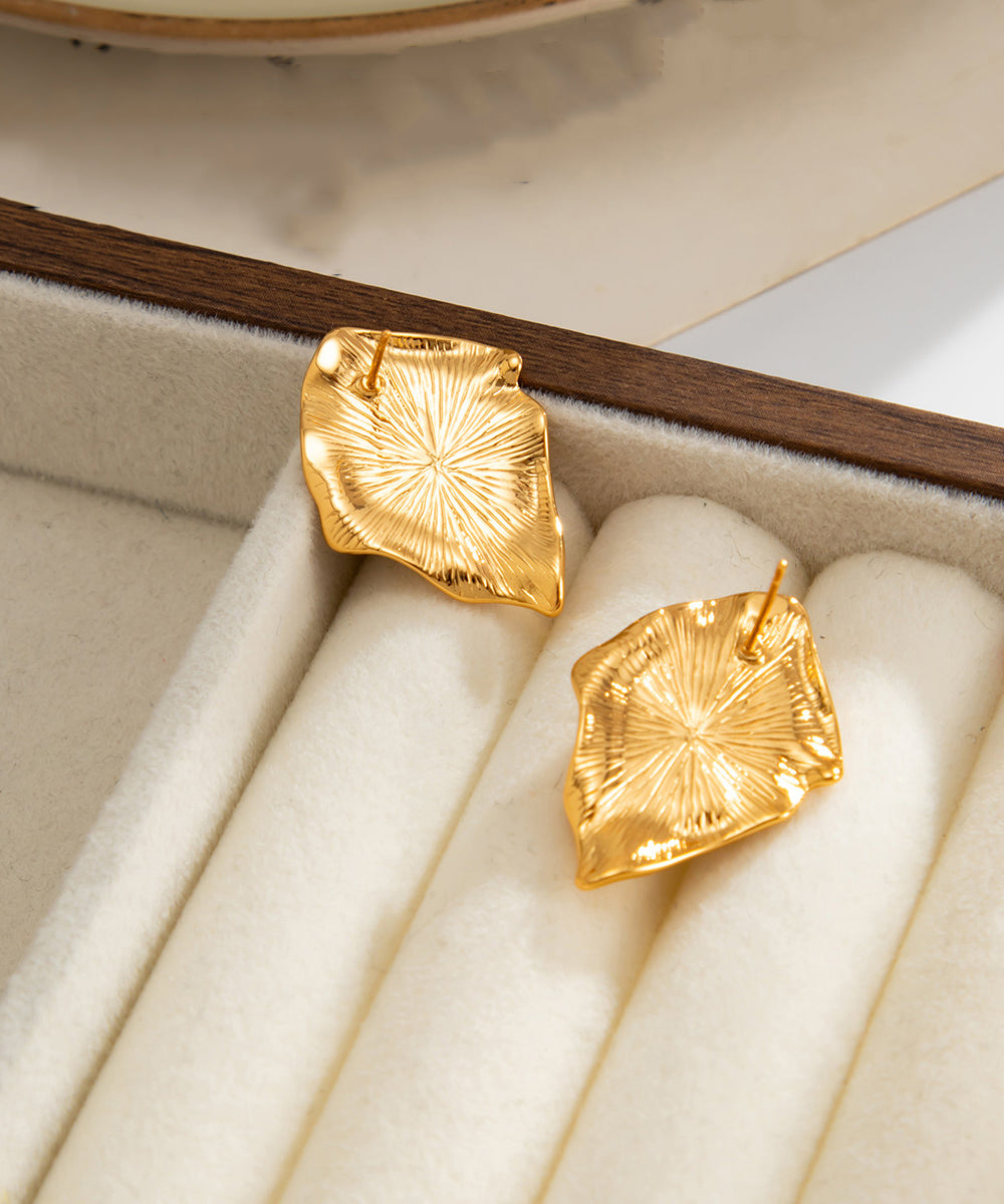 Fashion Brown Copper Asymmetrical Wrinkled Gem Stone Stud Earrings