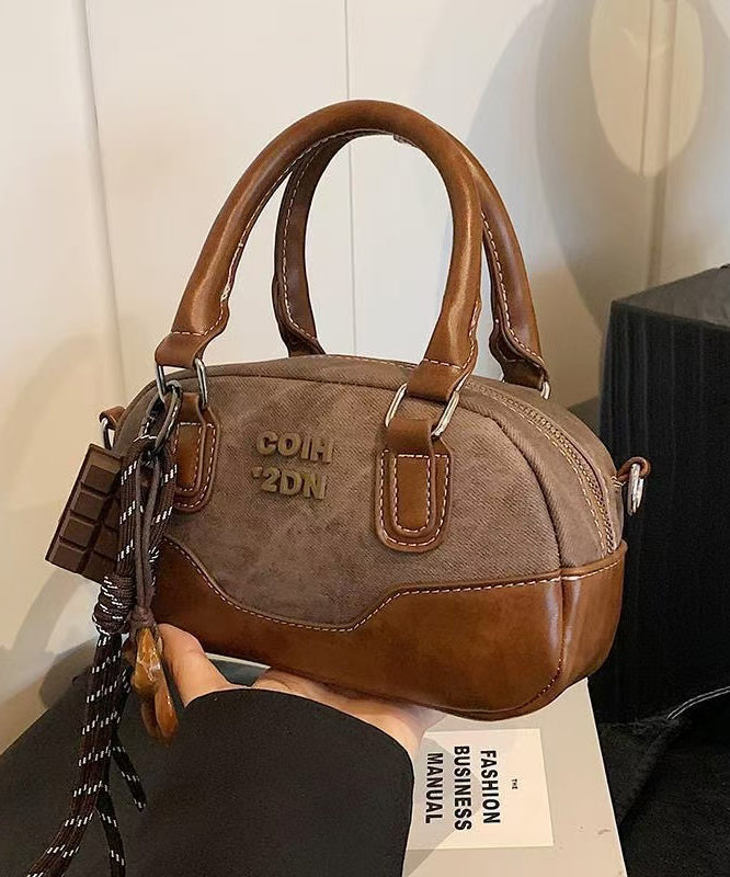 Fashion Brown Faux Leather Patchwork Tote Handbag