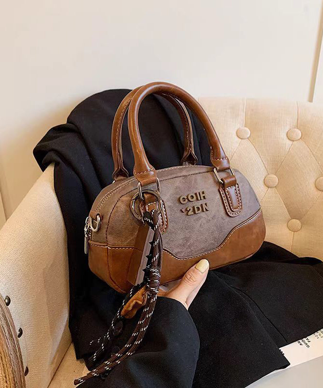 Fashion Brown Faux Leather Patchwork Tote Handbag