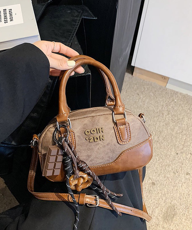 Fashion Brown Faux Leather Patchwork Tote Handbag