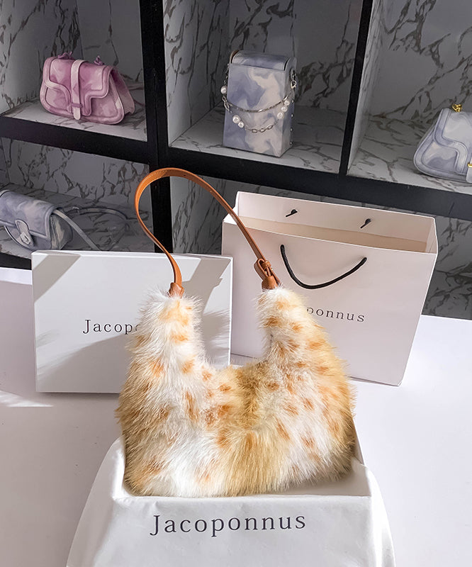 Fashion Brown Fuzzy Fur Fluffy Versatile Satchel Handbag