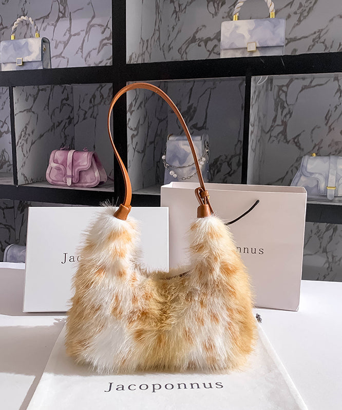 Fashion Brown Fuzzy Fur Fluffy Versatile Satchel Handbag