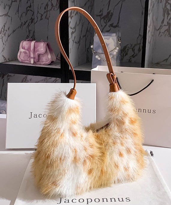 Fashion Brown Fuzzy Fur Fluffy Versatile Satchel Handbag