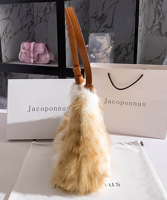 Fashion Brown Fuzzy Fur Fluffy Versatile Satchel Handbag
