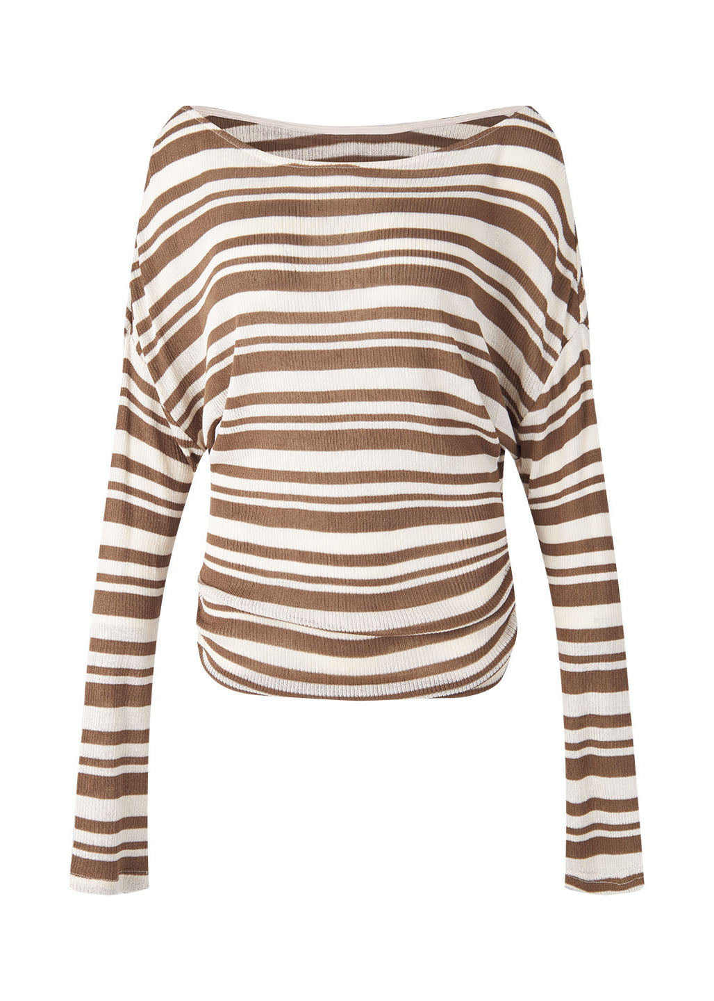 Fashion Brown O Neck Striped Knit Blouse Top Fall