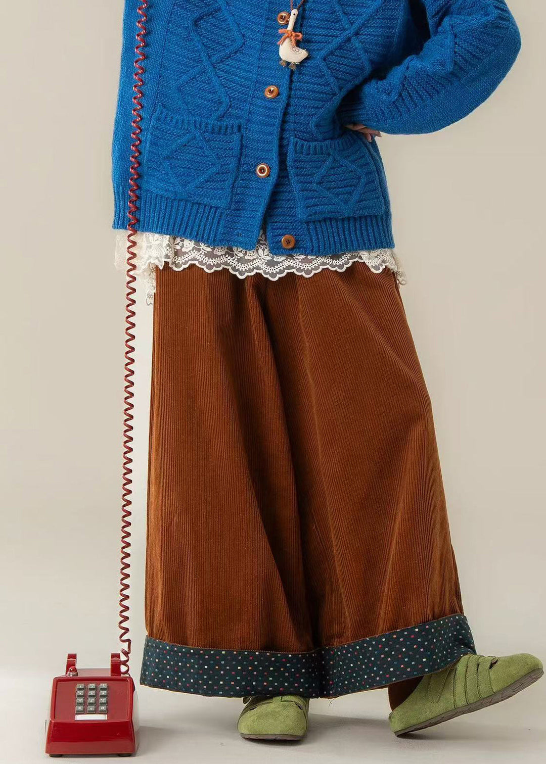 Fashion Brown Oversized Corduroy Wide Leg Pants Spring