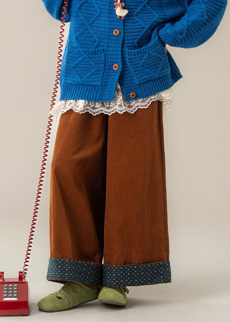 Fashion Brown Oversized Corduroy Wide Leg Pants Spring