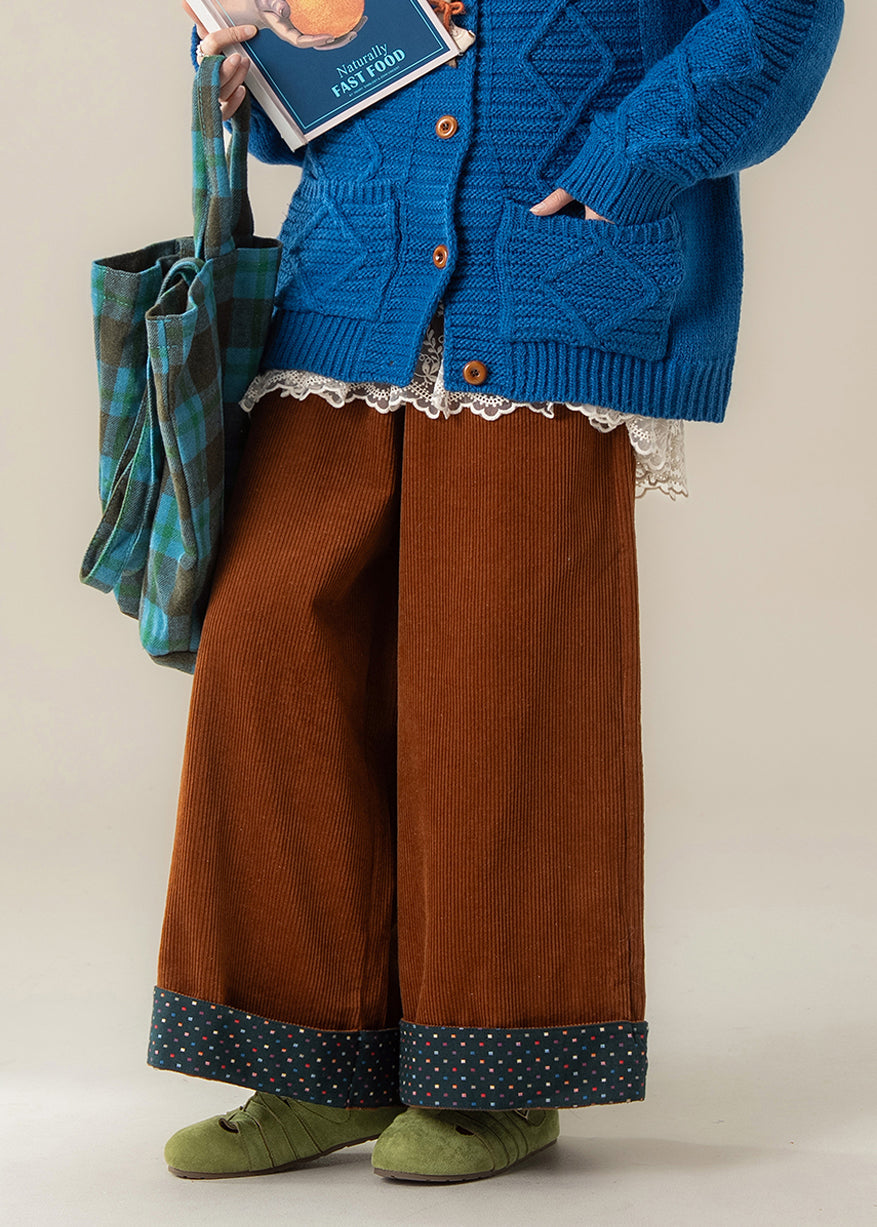 Fashion Brown Oversized Corduroy Wide Leg Pants Spring