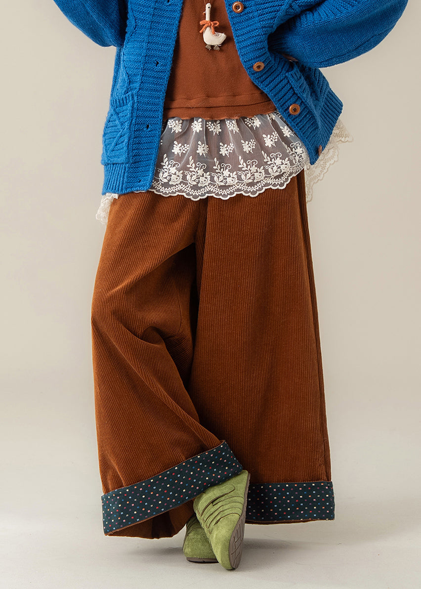 Fashion Brown Oversized Corduroy Wide Leg Pants Spring