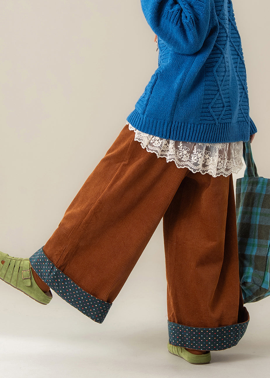 Fashion Brown Oversized Corduroy Wide Leg Pants Spring