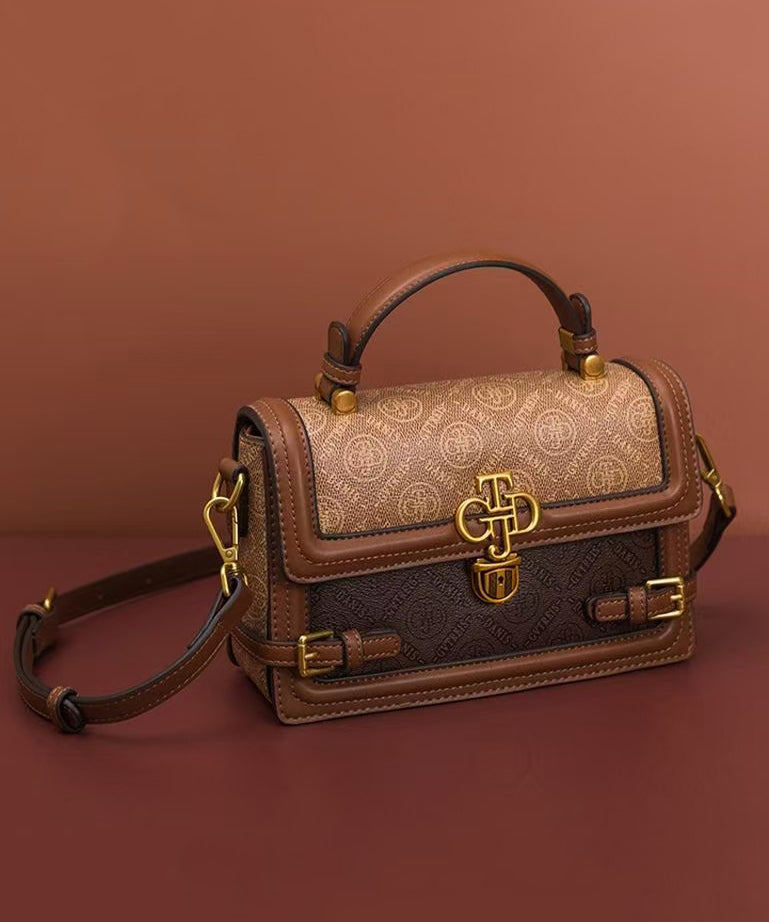 Fashion Brown Patchwork Versatile Calf Leather Mini Bag
