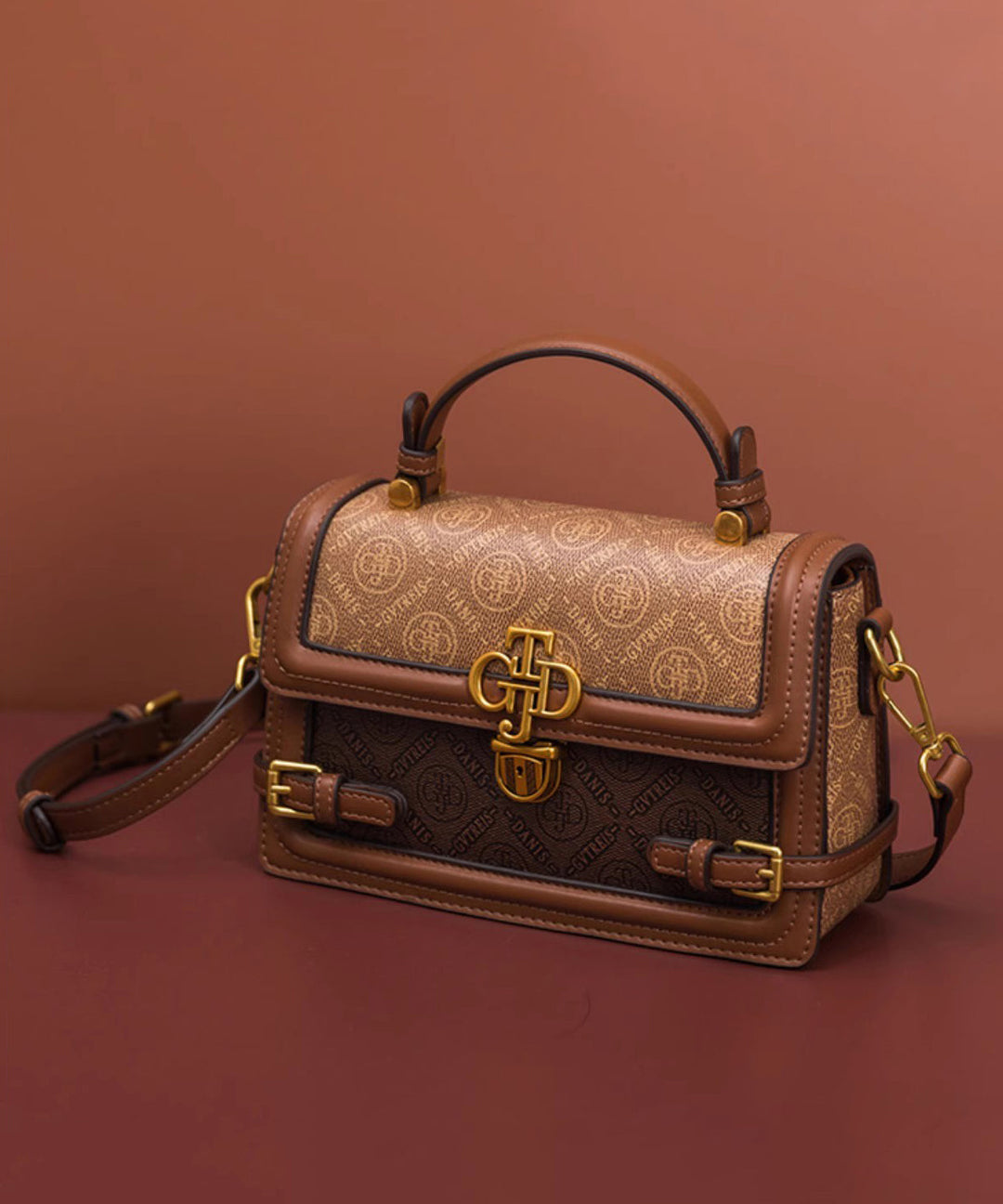 Fashion Brown Patchwork Versatile Calf Leather Mini Bag