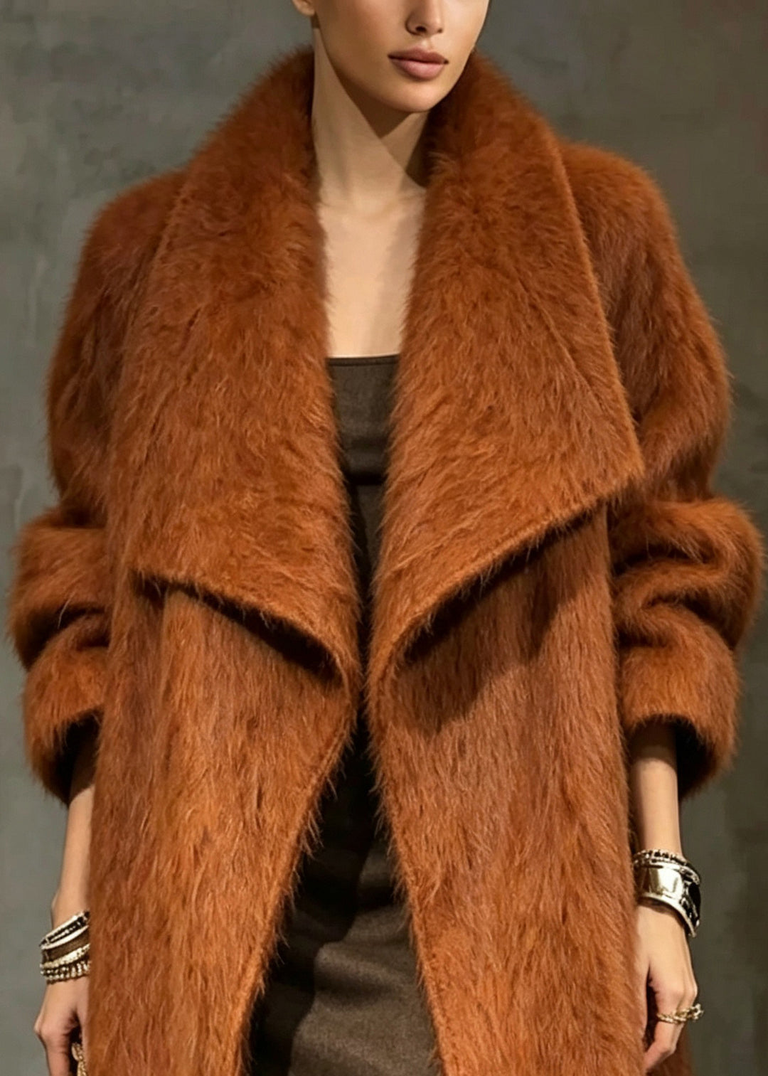 Fashion Brown Peter Pan Collar Woolen Coat Winter