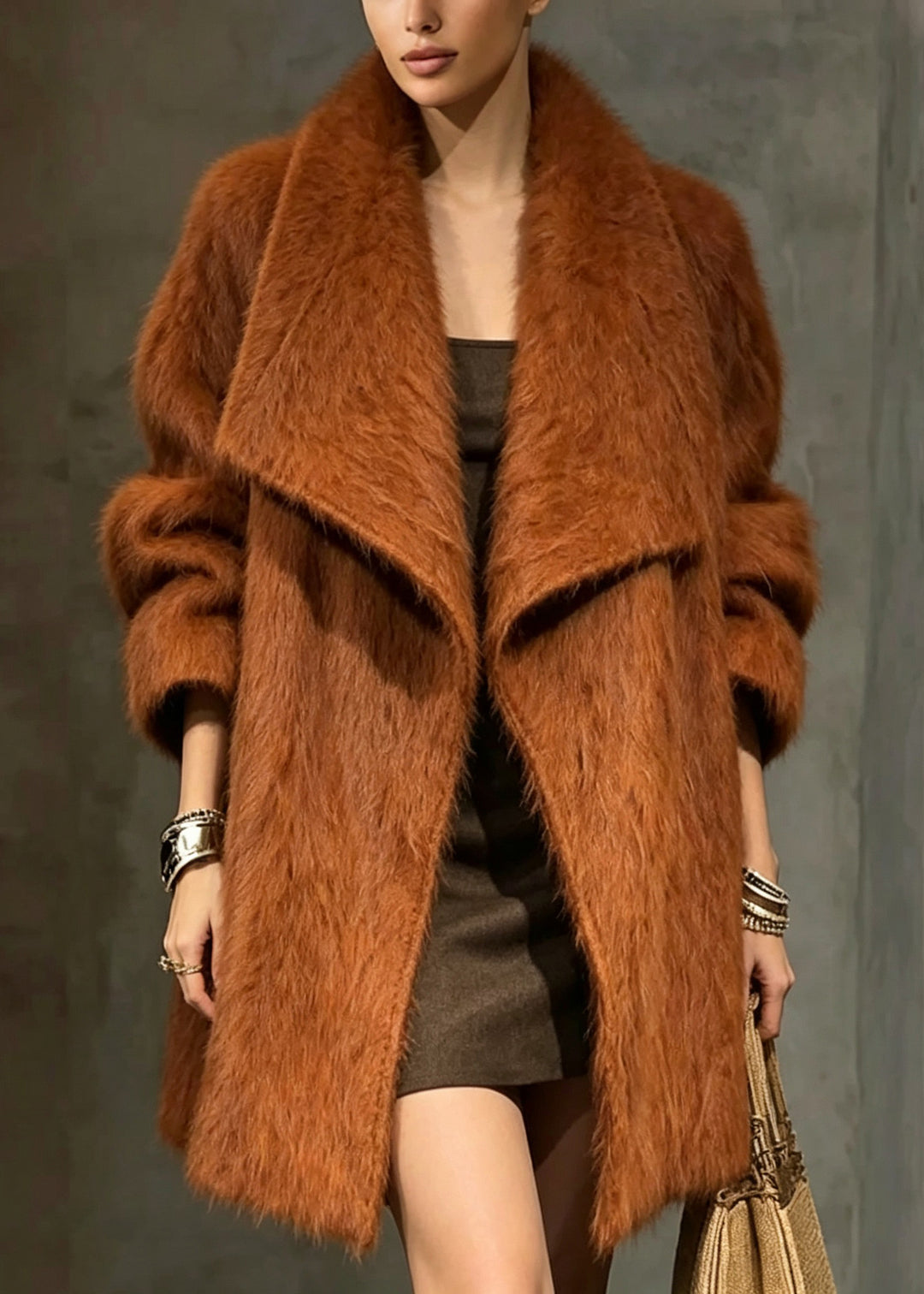 Fashion Brown Peter Pan Collar Woolen Coat Winter