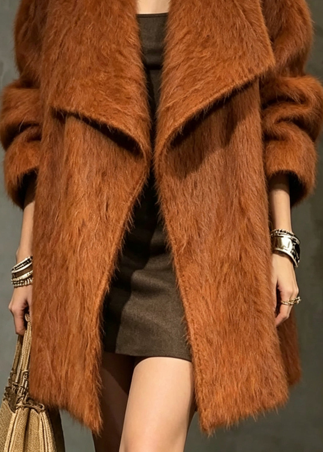 Fashion Brown Peter Pan Collar Woolen Coat Winter