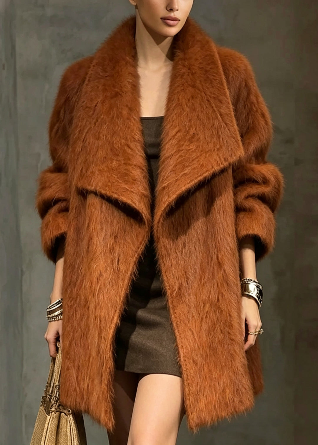 Fashion Brown Peter Pan Collar Woolen Coat Winter
