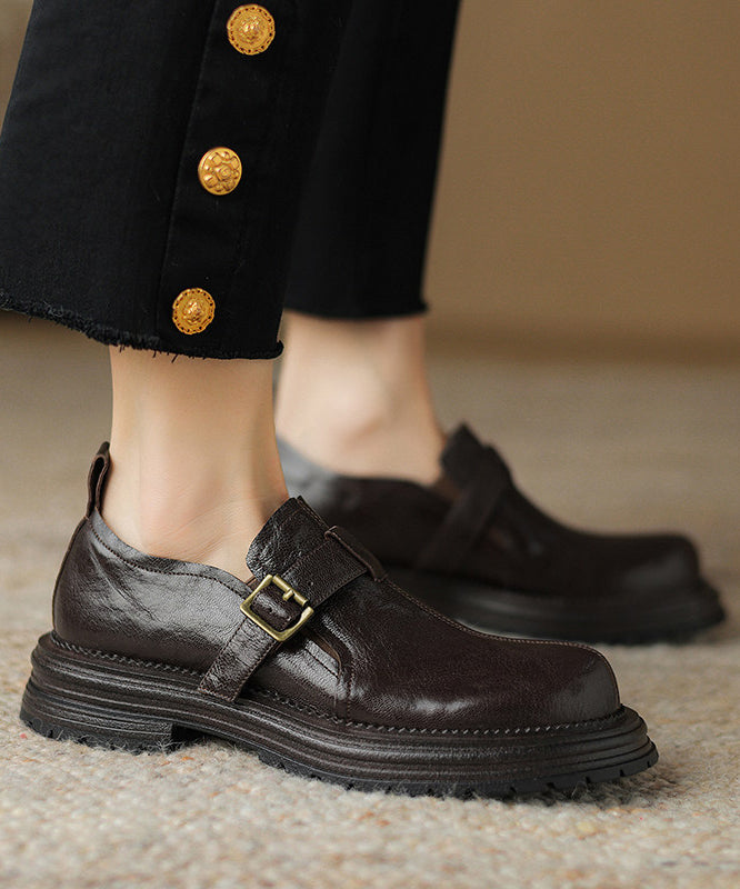 Fashion Brown Sheepskin Splicing Platform Loafer Shoes