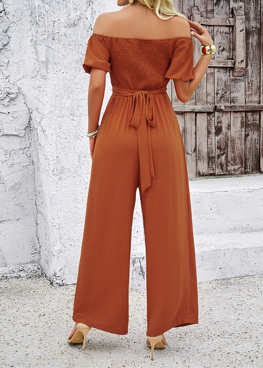 Fashion Brown Slash Neck Hollow Out Cotton Jumpsuit Summer