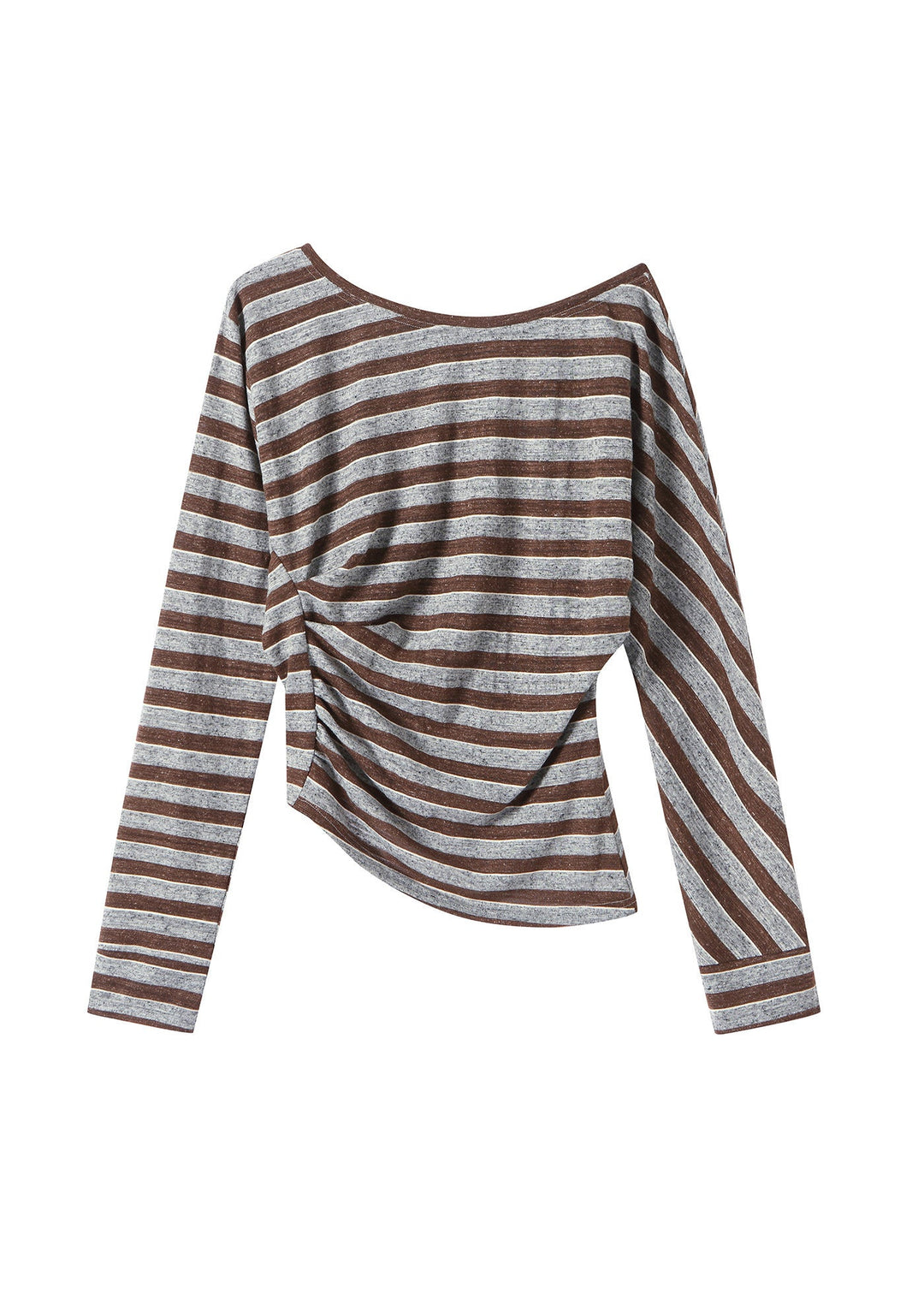 Fashion Brown Striped Slash Neck Cotton T Shirt Tops Spring