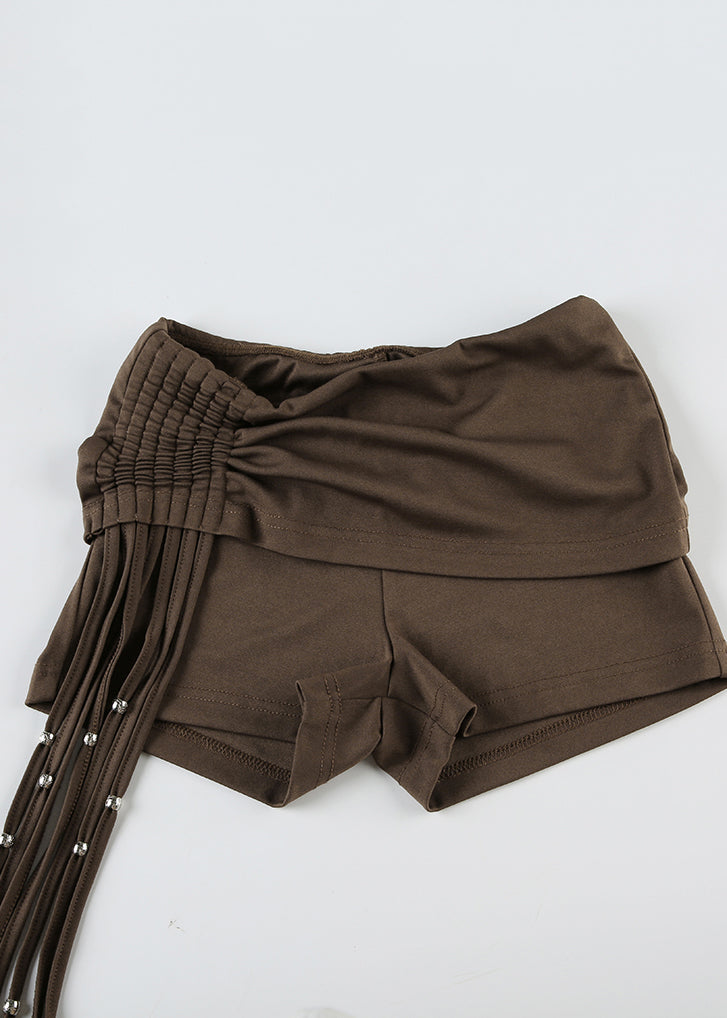 Fashion Brown Wrinkled Tassel Hot Pants Summer