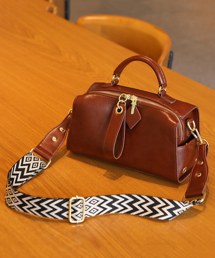 Fashion Caramel Solid Durable Calf Leather CrossBody Bag