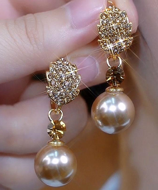 Fashion Champagne Copper Alloy Zircon Pearl Drop Earrings