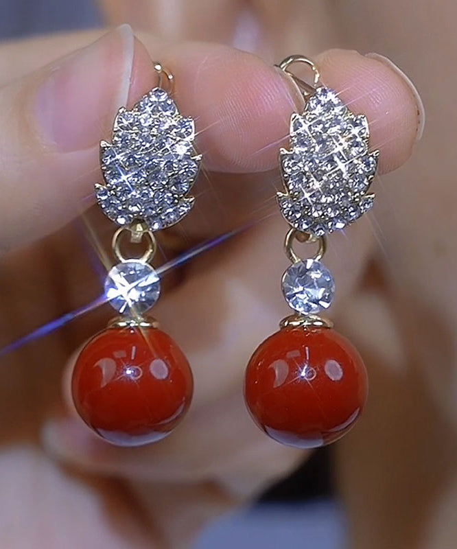 Fashion Champagne Copper Alloy Zircon Pearl Drop Earrings