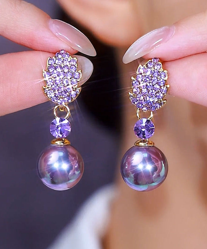 Fashion Champagne Copper Alloy Zircon Pearl Drop Earrings