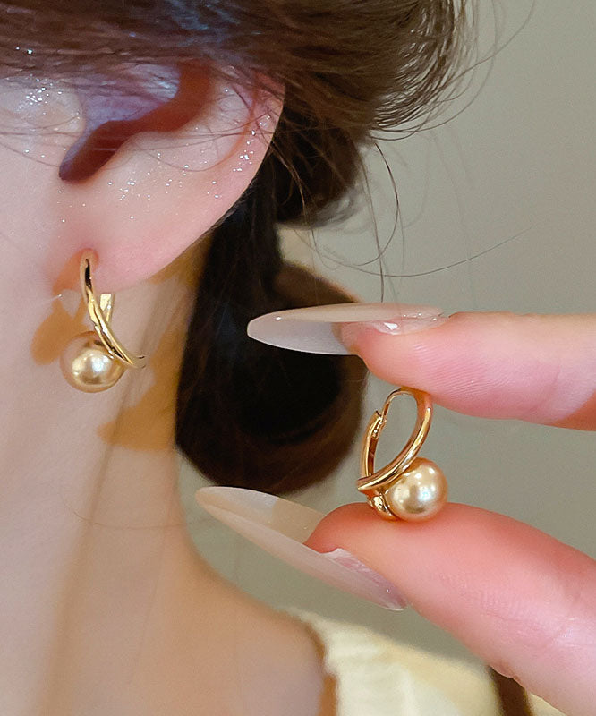 Fashion Champagne Copper Overgild Pearl Hoop Earrings