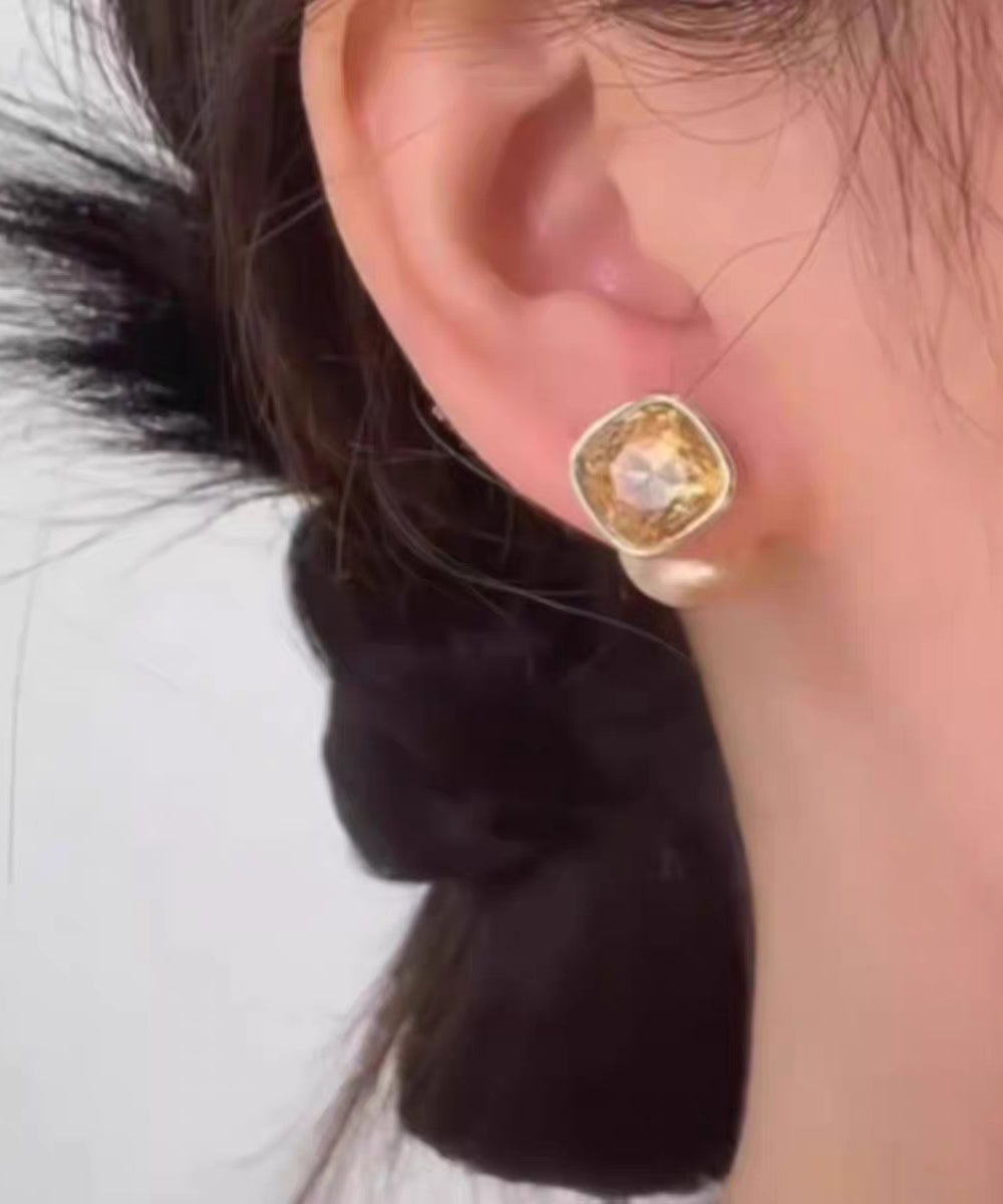 Fashion Champagne Copper Overgild Pearl Two Ways Of wearing It Stud Earrings