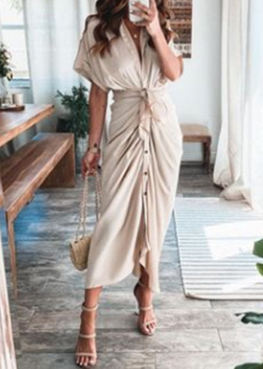 Fashion Champagne Lace Up Printed Wrinkled Dress Summer