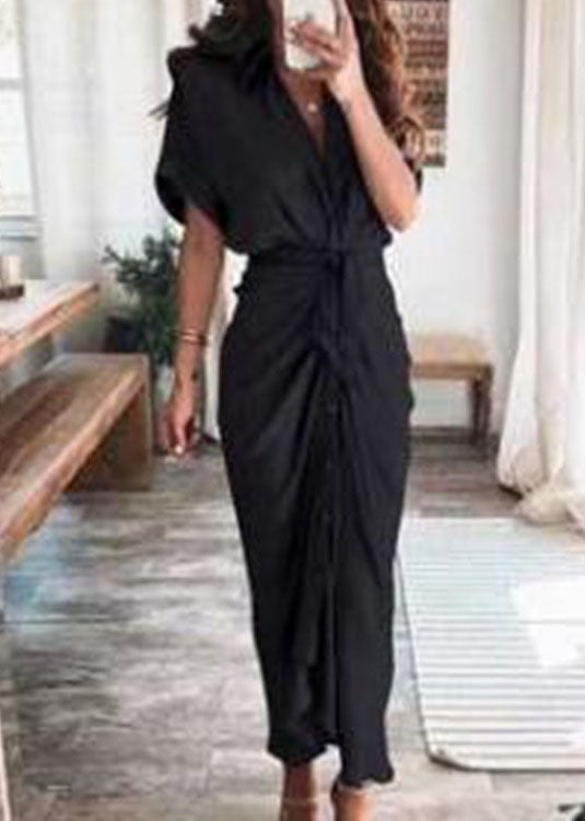 Fashion Champagne Lace Up Printed Wrinkled Dress Summer