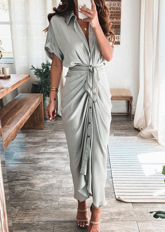 Fashion Champagne Lace Up Printed Wrinkled Dress Summer